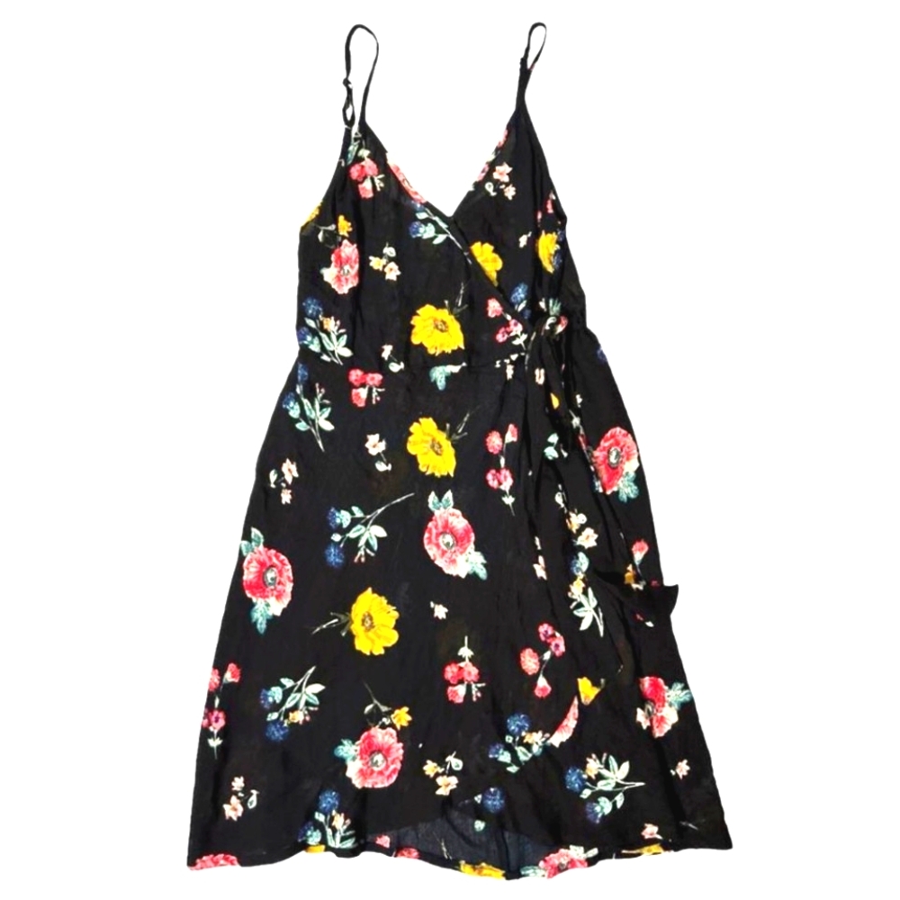 BAND OF GYPSIES Floral Faux Wrap Mini Sun-Dress Adj Skinny Straps Lined MED NWT